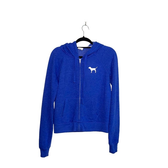 PINK Victoria’s Secret Blue Logo Full Zip Hooded Sweatshirt Small Women’s - Picture 1 of 10